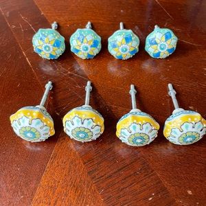 Anthropologie Teal and Yellow Drawer Cabinet Knobs